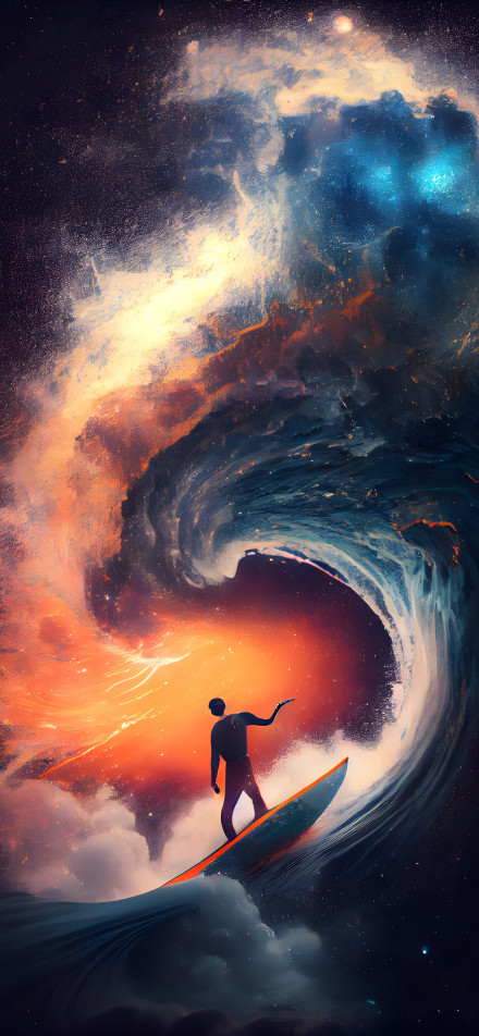 Colorful Universe and Surfer Art 4K Phone Wallpaper