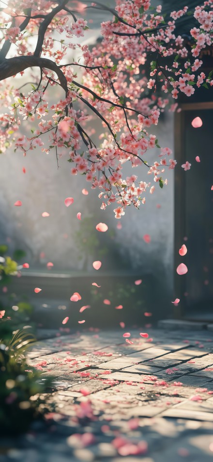Beautiful Falling Cherry Blossom Petals Depth Effect 4K Wallpaper