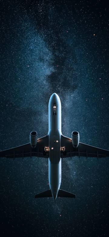 Cool View of an Airplane and the Milky Way Wallpaper