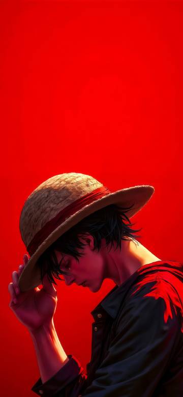 Luffy pondered while wearing a straw hat  phone wallpaper