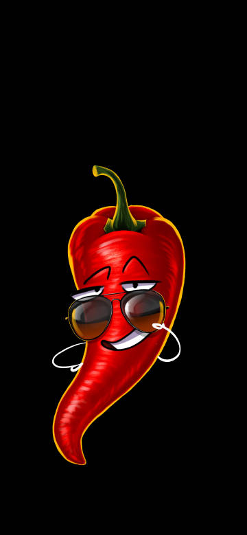 Funny expression of red chili pepper on black background