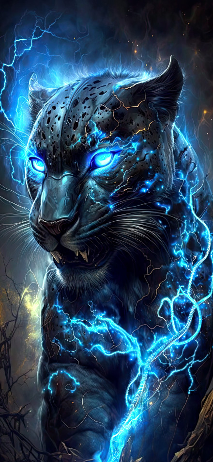Cool Lightning Panther Glow Art 4K Wallpaper