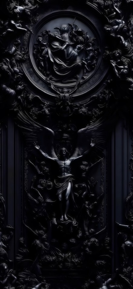 Beautifully embossed religious theme on dark background