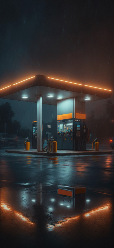 Empty Street With Gas Station At Night 4K Wallpaper