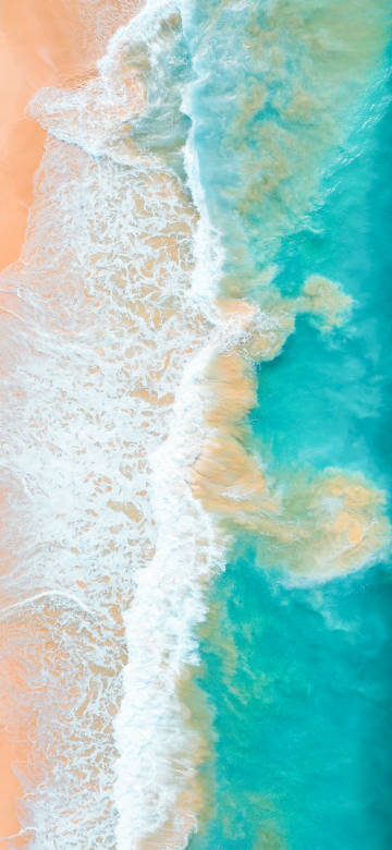 Overlooking the waves lapping at the beach phone wallpaper