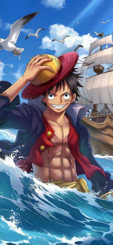 Luffy and his sailing ship journey phone wallpaper