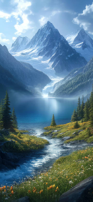 Scenic beauty of snow-capped mountains and lake phone wallpaper