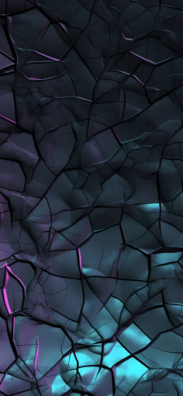 Dark Cracked Stone Texture With Neon Highlights 4K Wallpaper