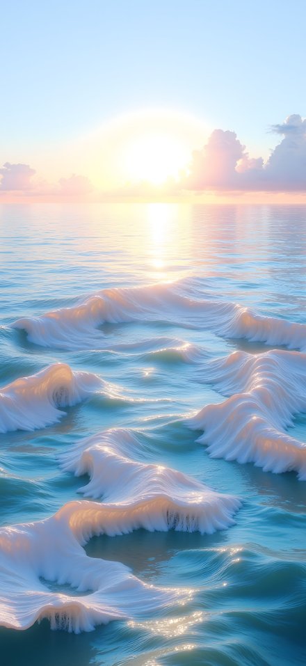 Surreal Cream Waves Calm Sunset Ocean 4K Wallpaper
