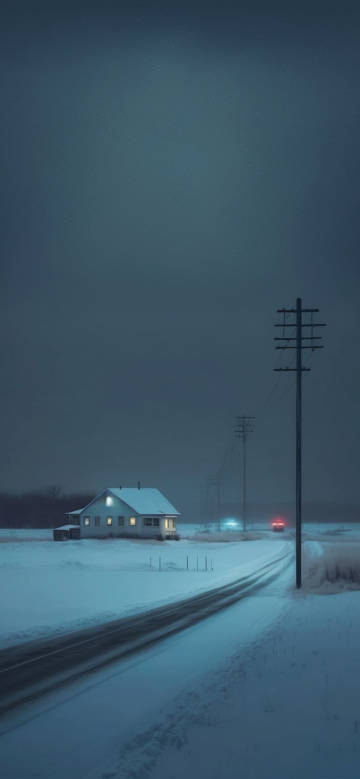 A Lonely House In A Snowy Winter Field 4k Wallpaper