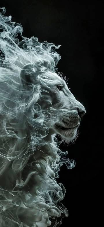 Mysterious lion portrait painted with smoke