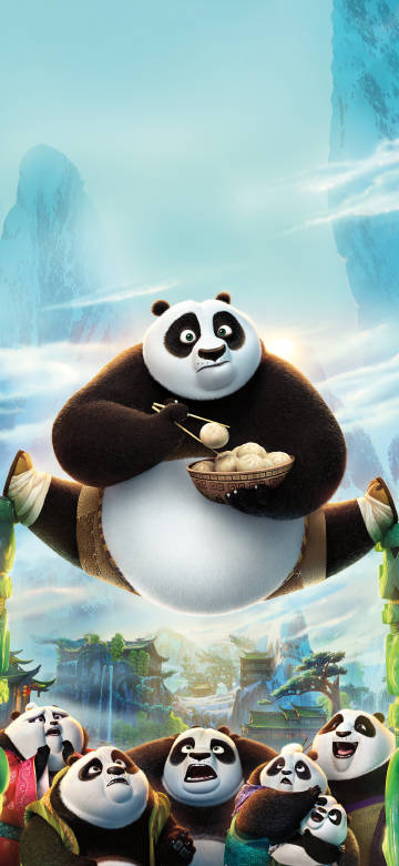 Kung Fu Panda phone wallpaper:Panda Po eating buns