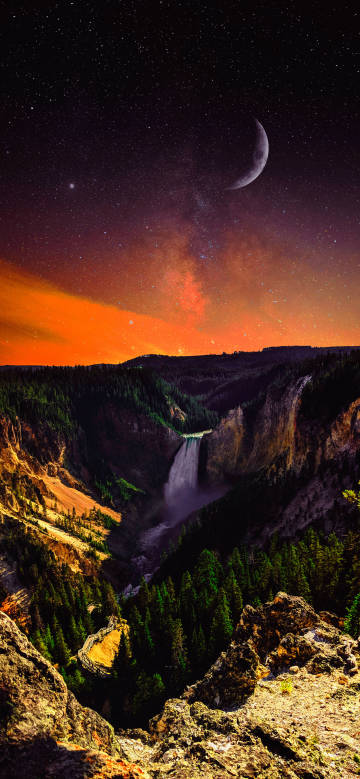 waterfall,landscape,galaxy