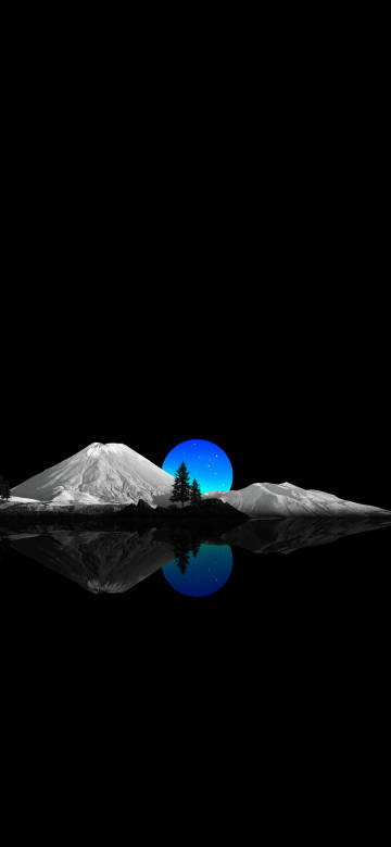 White Mountains and Blue Moon Reflection at Night 4K Wallpaper