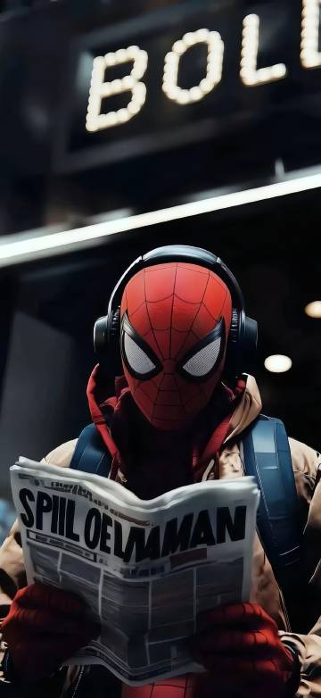 Spider-Man Listening to Music and Reading Newspaper 4K Wallpaper