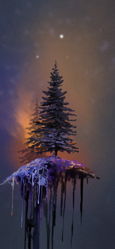 Lonely Tree Floating In Fantasy Night Sky Wallpaper