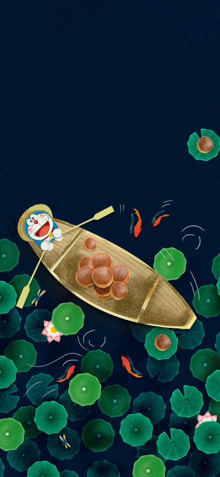Doraemon rowing on the lake phone wallpaper