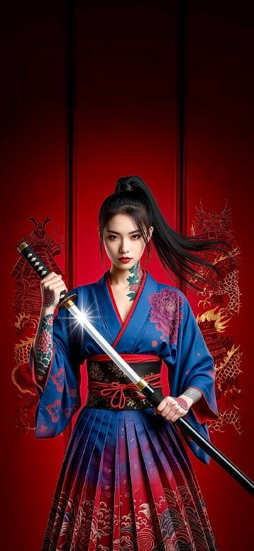 Tattooed Beauty Holding a Katana 4K Wallpaper