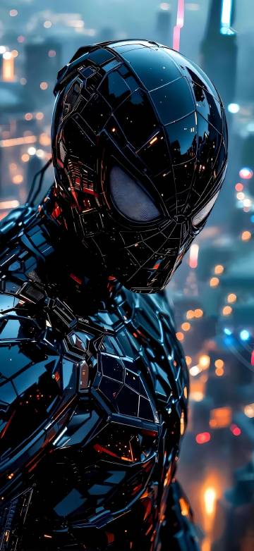 Spider-Man in a Black High-Tech Armor Suit Wallpaper 4K