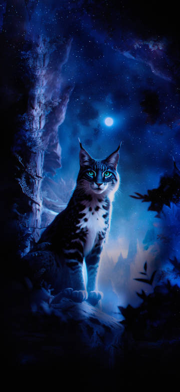 A Mystical Blue Lynx in the Moonlight Wallpaper 4K