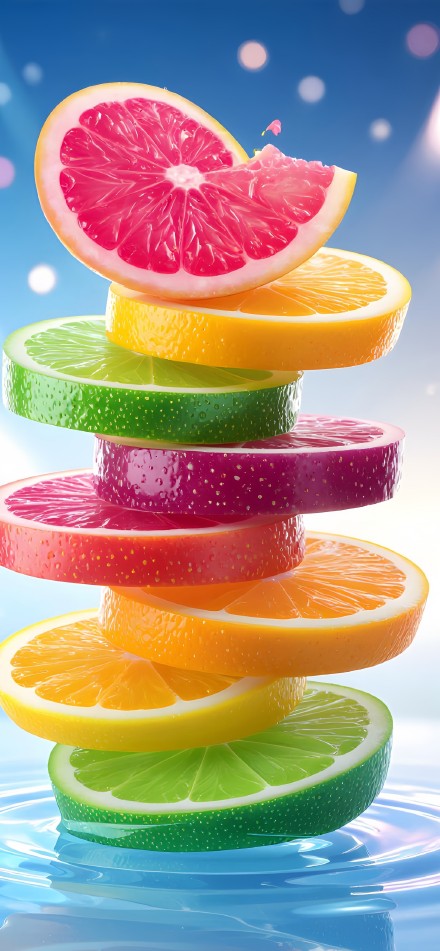 Colorful Citrus Slices Floating on Water