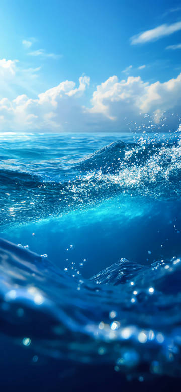 Sparkling sea water under blue sky and white clouds phone wallpaper