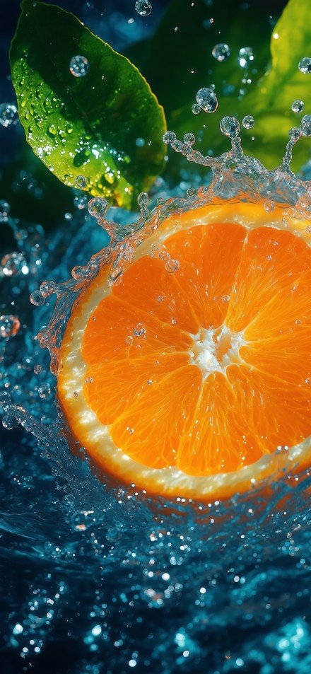 Fresh orange immersed in water phone wallpaper