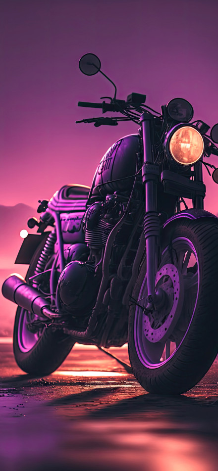 Cyberpunk Purple Neon Motorcycle 4K Phone Wallpaper