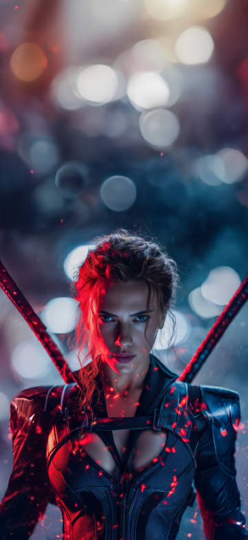 Black Widow Warrior With Katana 4K Phone Wallpaper