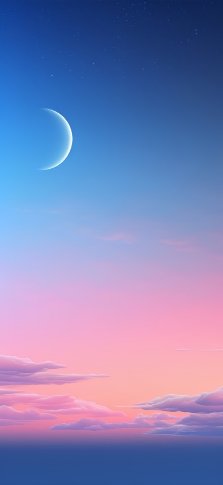 Crescent Moon Over a Pink-Blue Sky 4K Phone Wallpaper