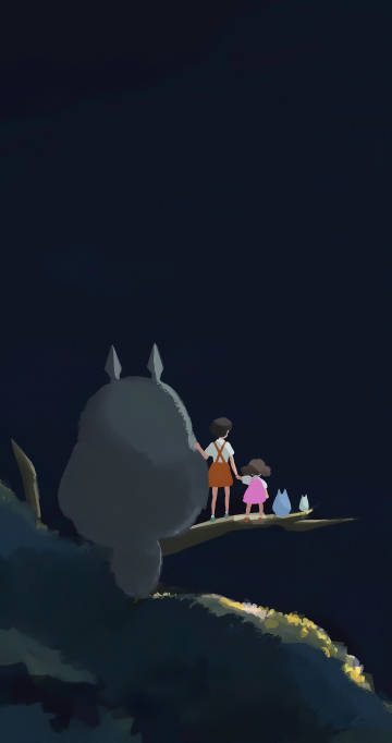 Totoro And Sisters On A Tree Branch At Night