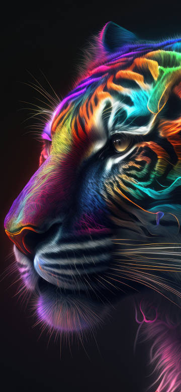 Neon Rainbow Tiger 4K Phone Wallpaper