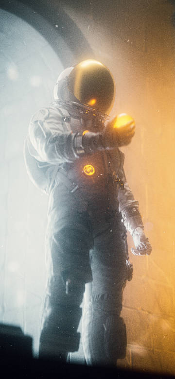 Astronaut Holding A Glowing Orange Orb 4K wallpaper