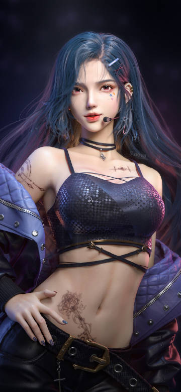 Blue hair fashionable cool girl phone wallpaper
