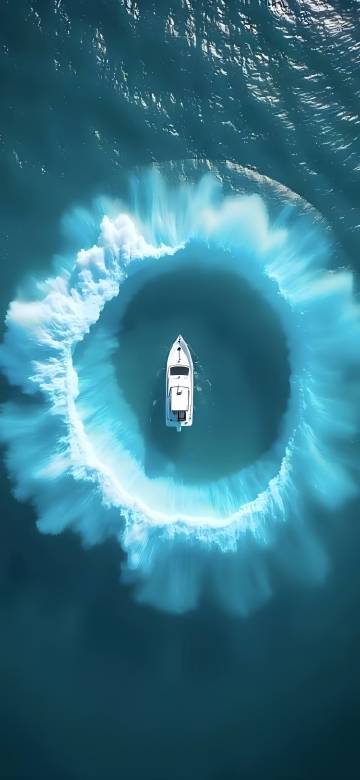 Ocean Boat Circle Aesthetic Wallpaper