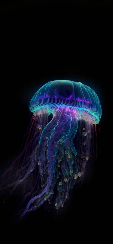 Glowing Bioluminescent Jellyfish In The Dark
