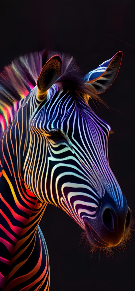 Vibrant Colorful Zebra on Dark Background