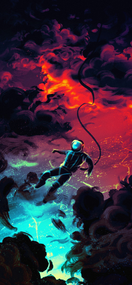 Astronauts foating in a gorgeous fantasy universe