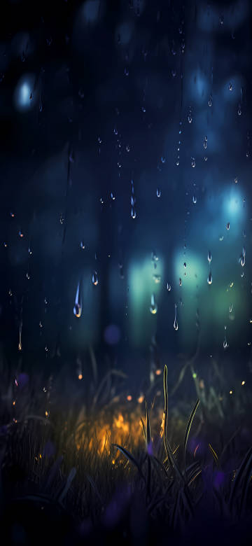 Raindrops Glimmering in Nighttime Rain 4K Wallpaper
