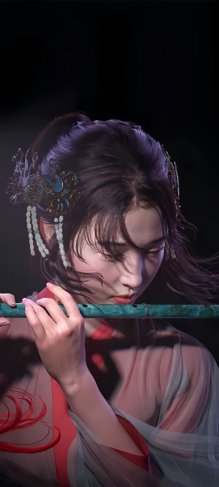 Ancient Girl Playing Flute 4K Phone Wallpaper