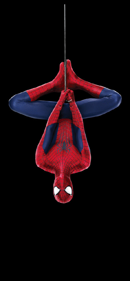 Spiderman hanging upside down on black background phone wallpaper