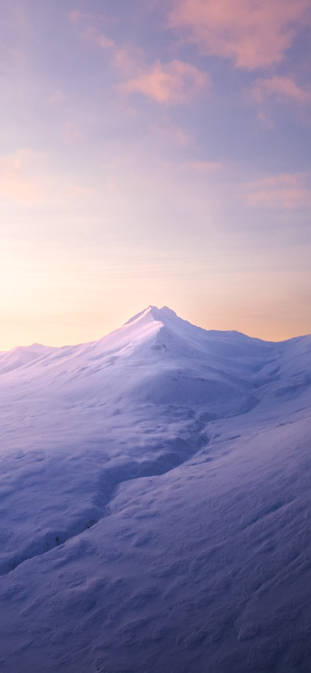 Beautiful Snowy Mountain with Pink Purple Sky Wallpaper
