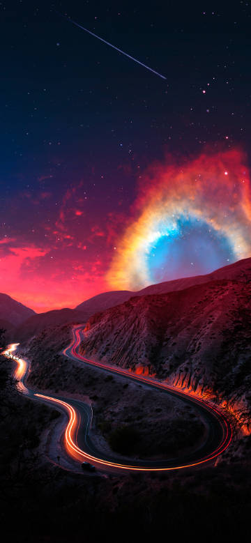Starry night highway wonder phone wallpaper