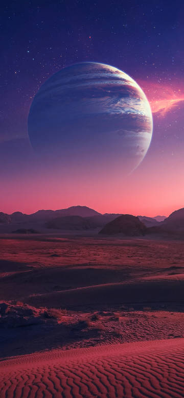 Desert scenery under the mysterious planet phone wallpaper