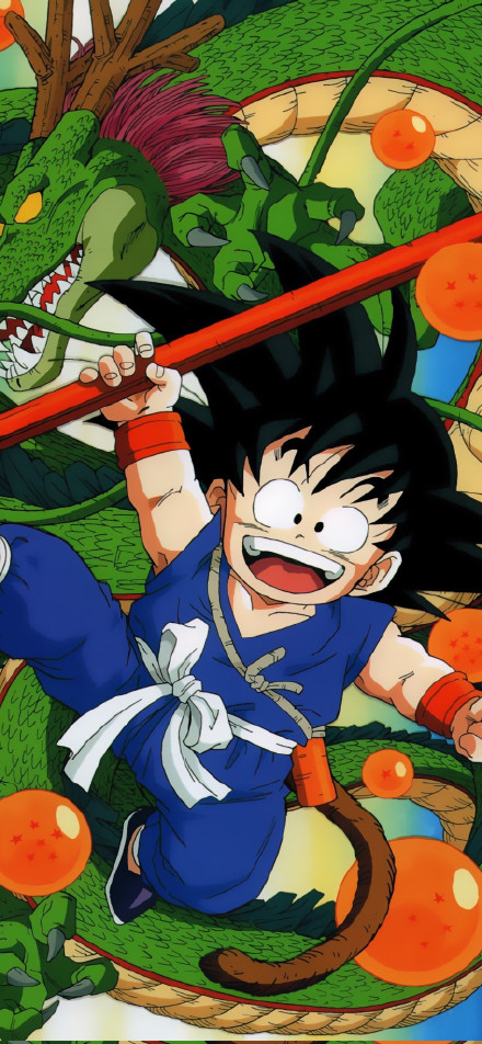 Young Goku and Shenron Phone Wallpaper