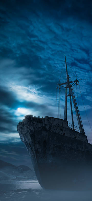 Mysterious ship under the moonlight phone wallpaper