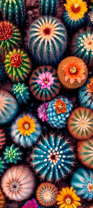 Colorful cactus plants landscape phone wallpaper