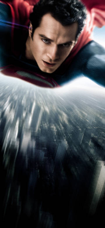 Superman flying over the city phone wallpaper