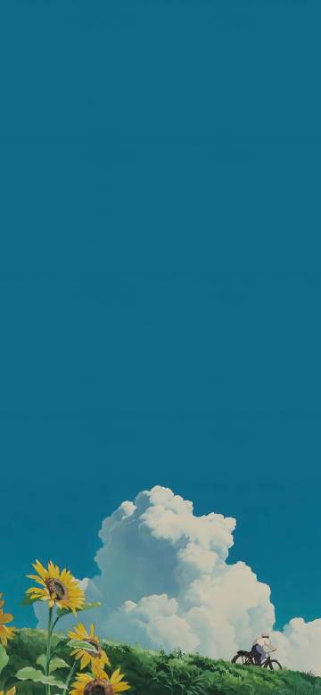 Cycling Boy Under Vast Blue Sky Minimalist Art 4K Wallpaper