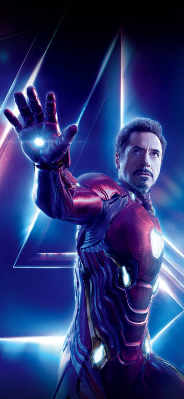 Iron Man in red armor with glowing hand phone wallpaper